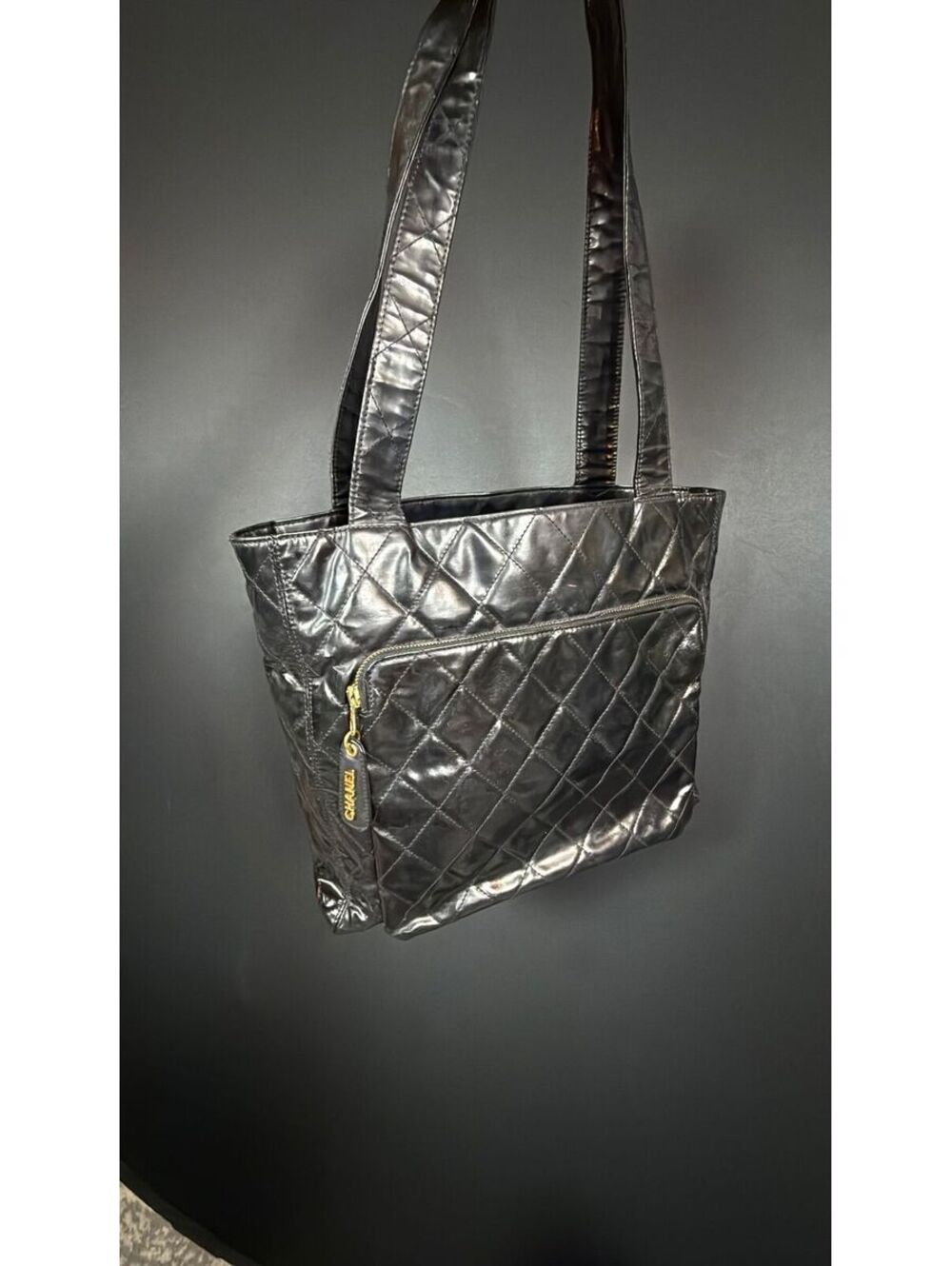 Chanel Black Patent Leather Long Handle Tote